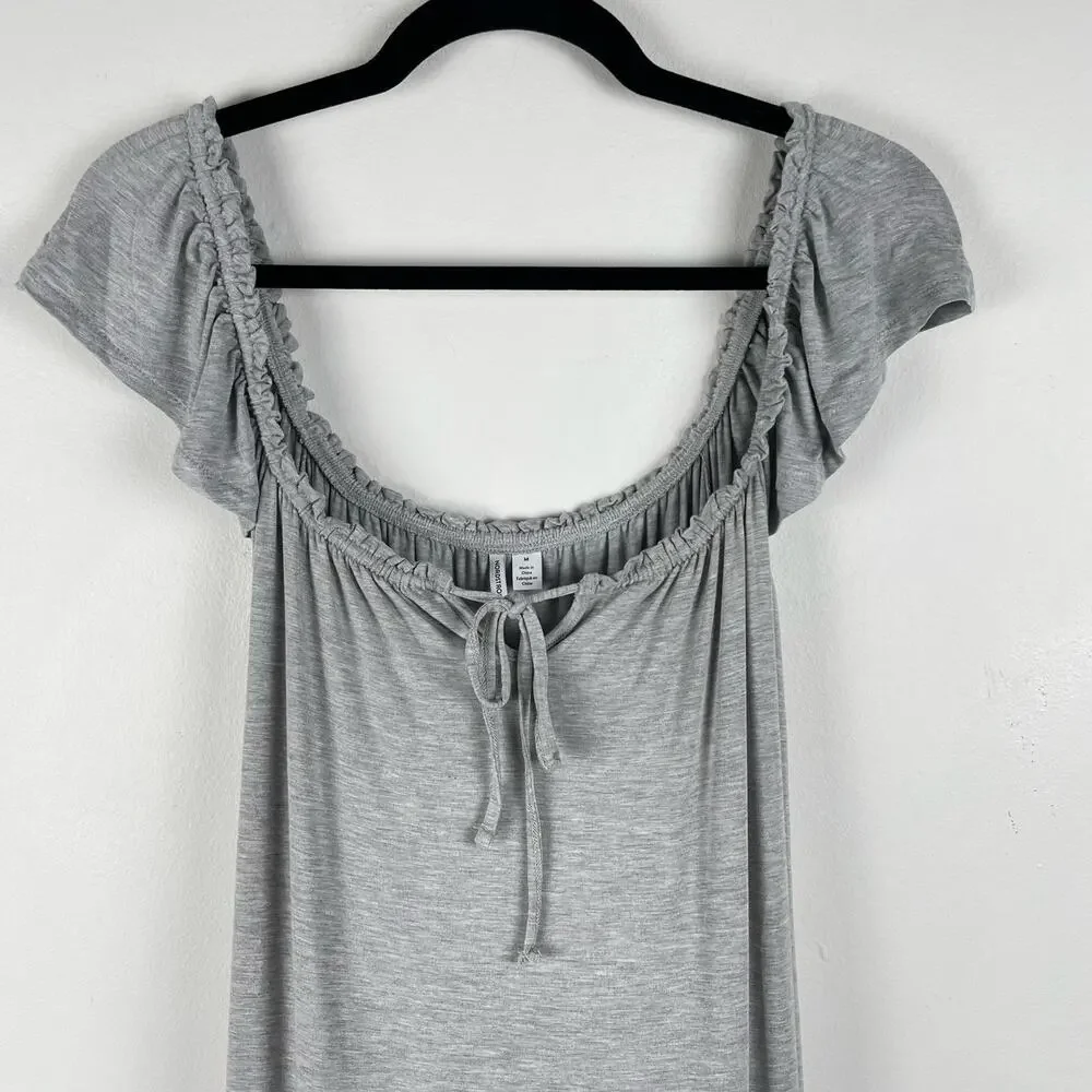 Nordstrom Maxi Dress Swing Tie Detail Peasant Flouncy Hem Minimalist M Gray